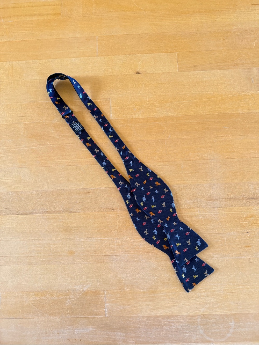Navy Self-Tie Bow Tie with Multicolor Dog Print